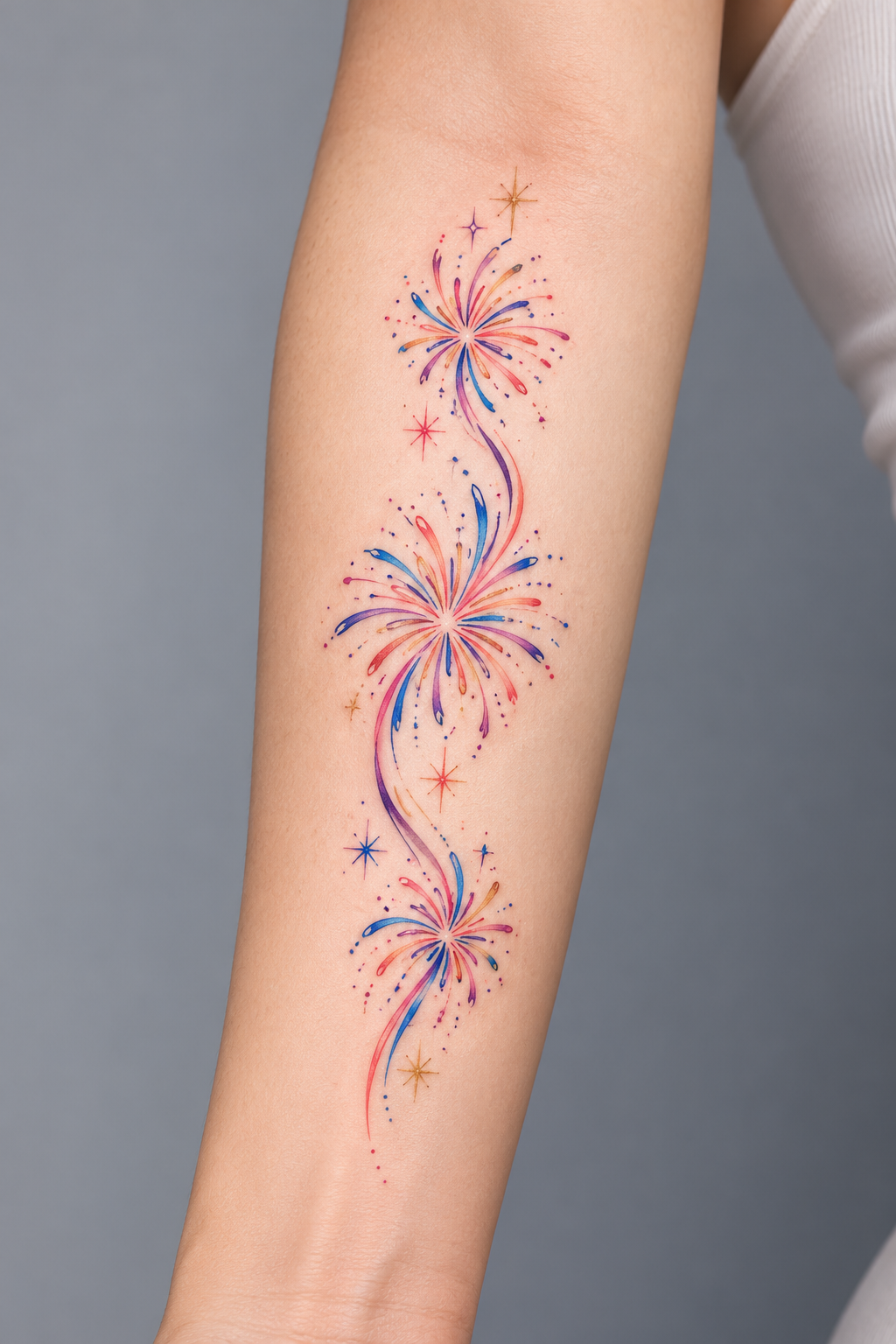 Stacked Fireworks Burst Tattoo
