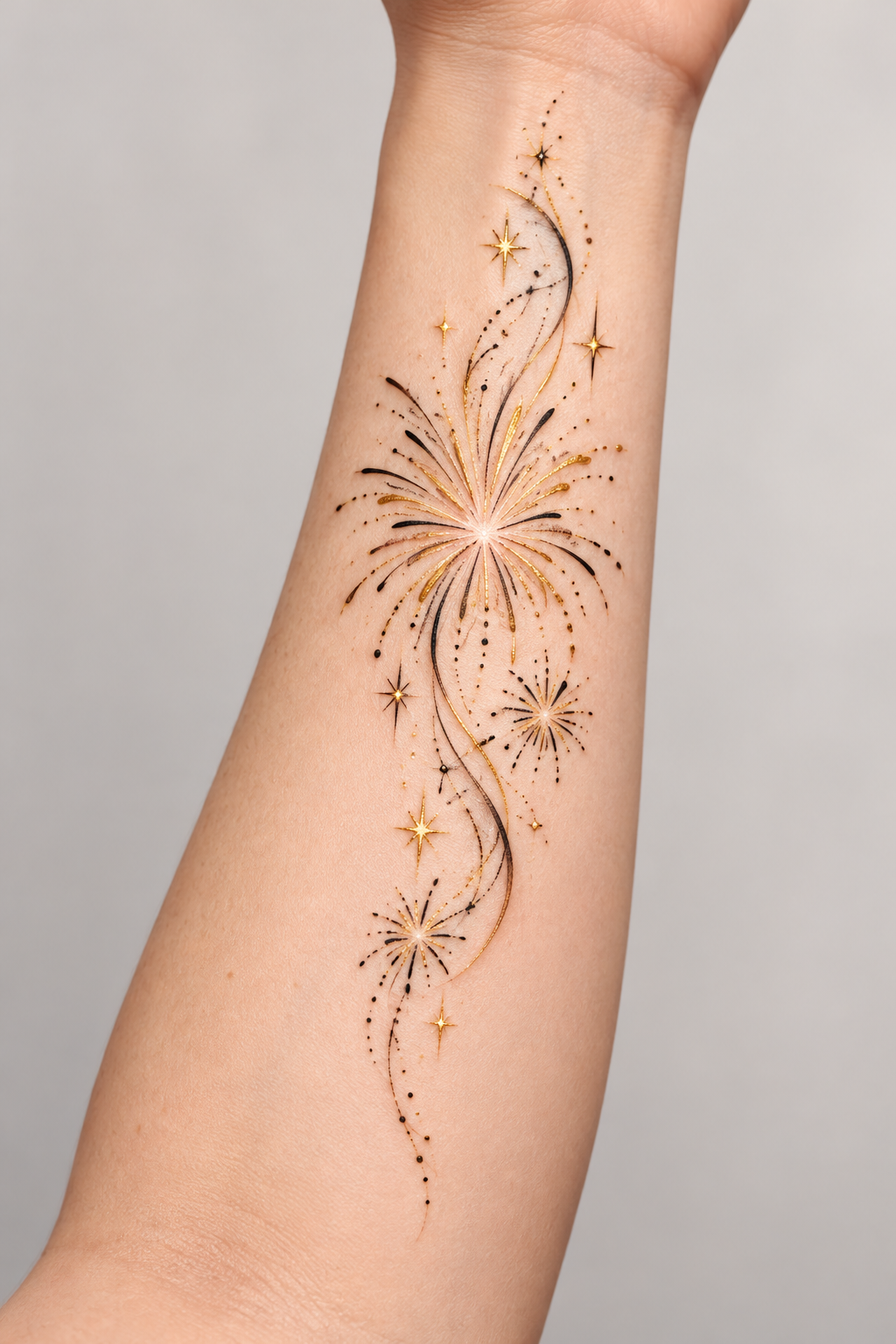 Golden Fireworks Burst Tattoo