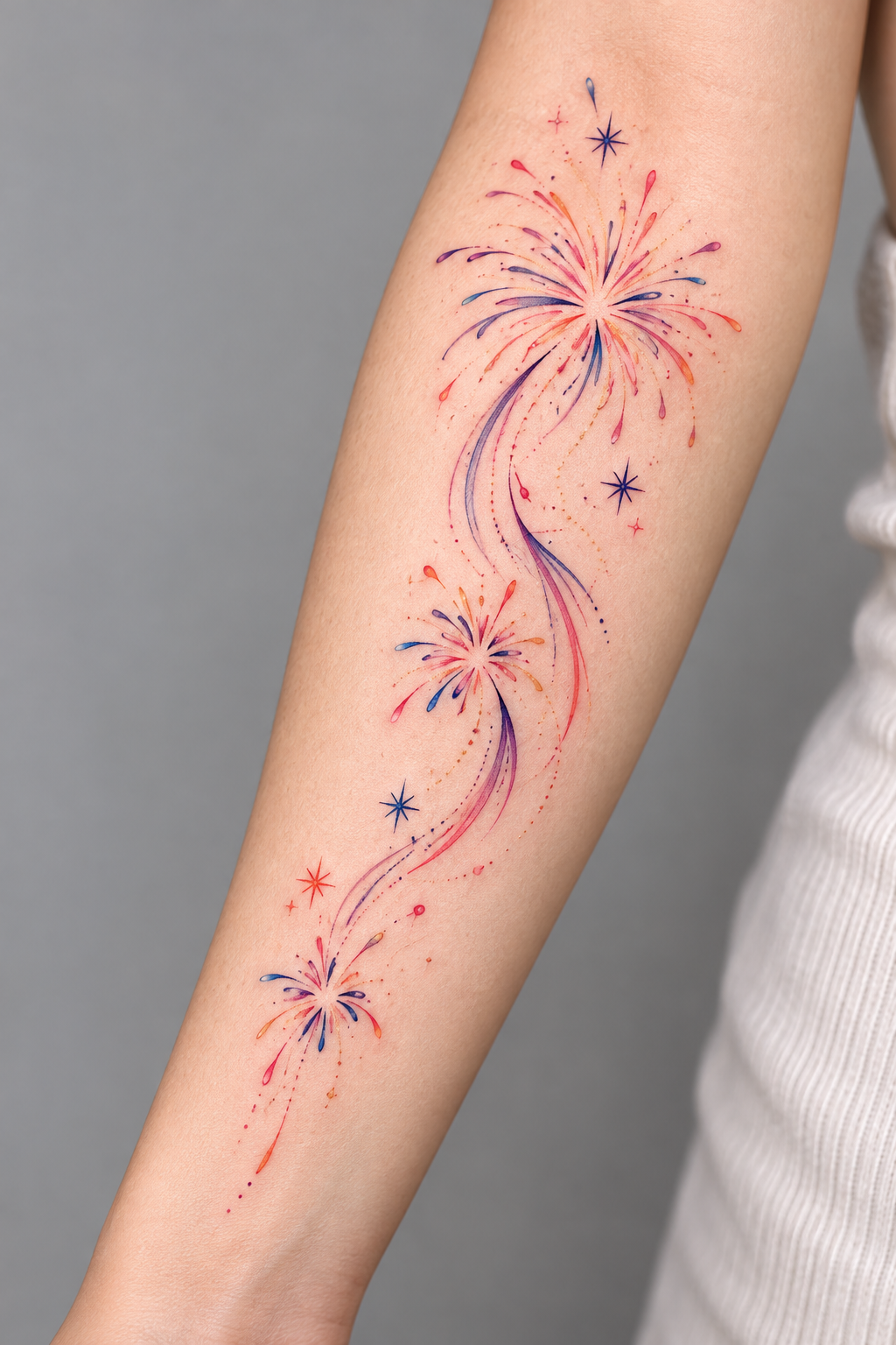 Red Ink Firework Tattoo