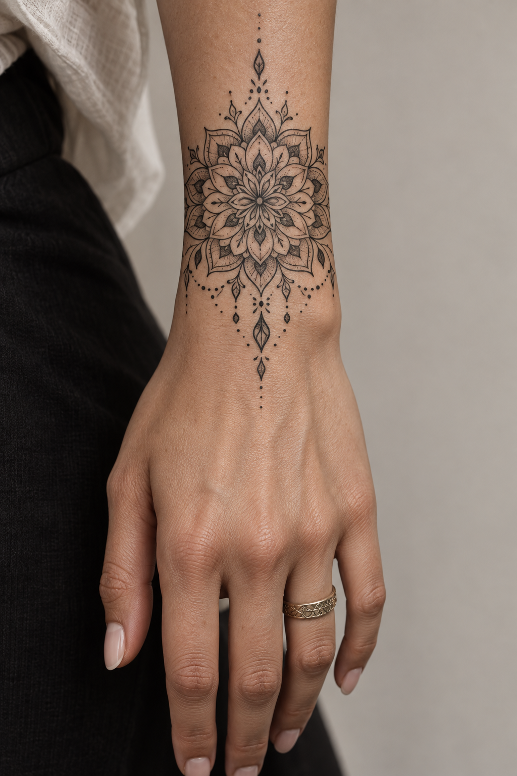 Ornamental wrist mandala mandala hand tattoo idea