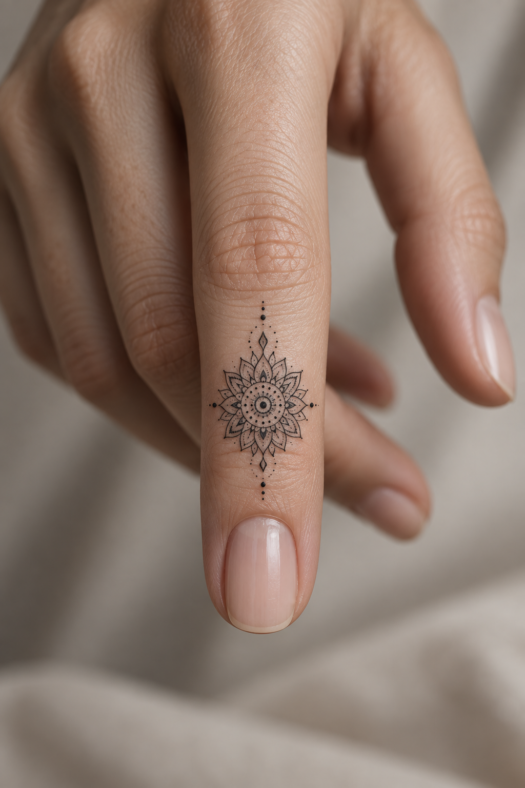 Fingertip-inspired mini mandala mandala hand tattoo idea