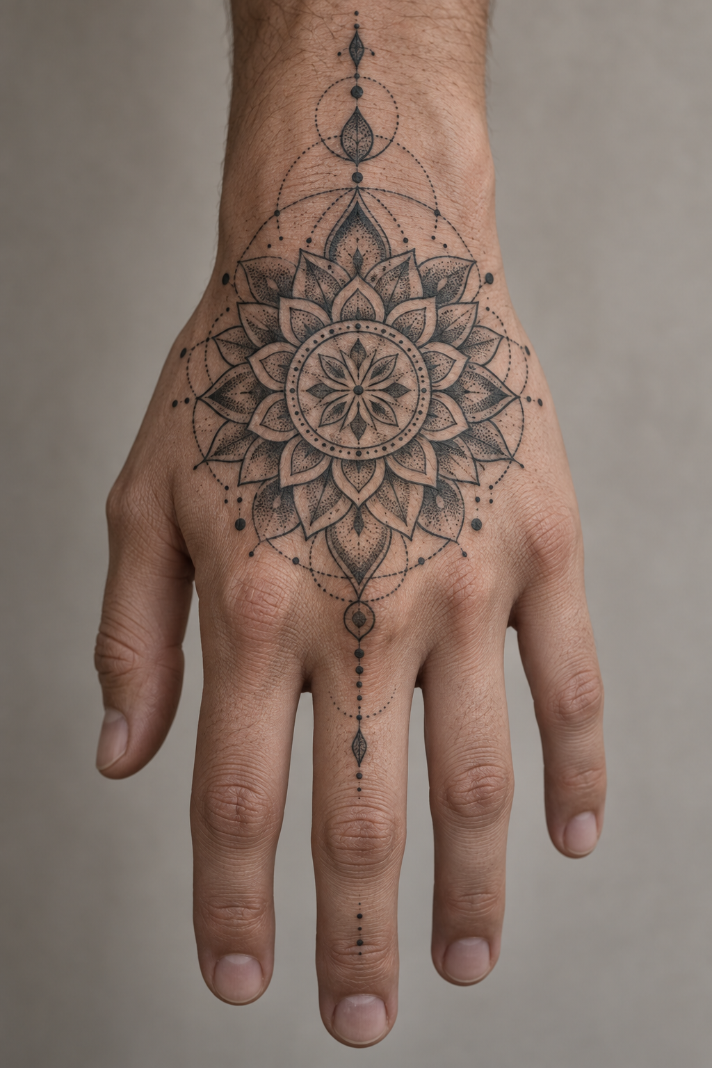 Mandala with sacred geometry mandala hand tattoo idea