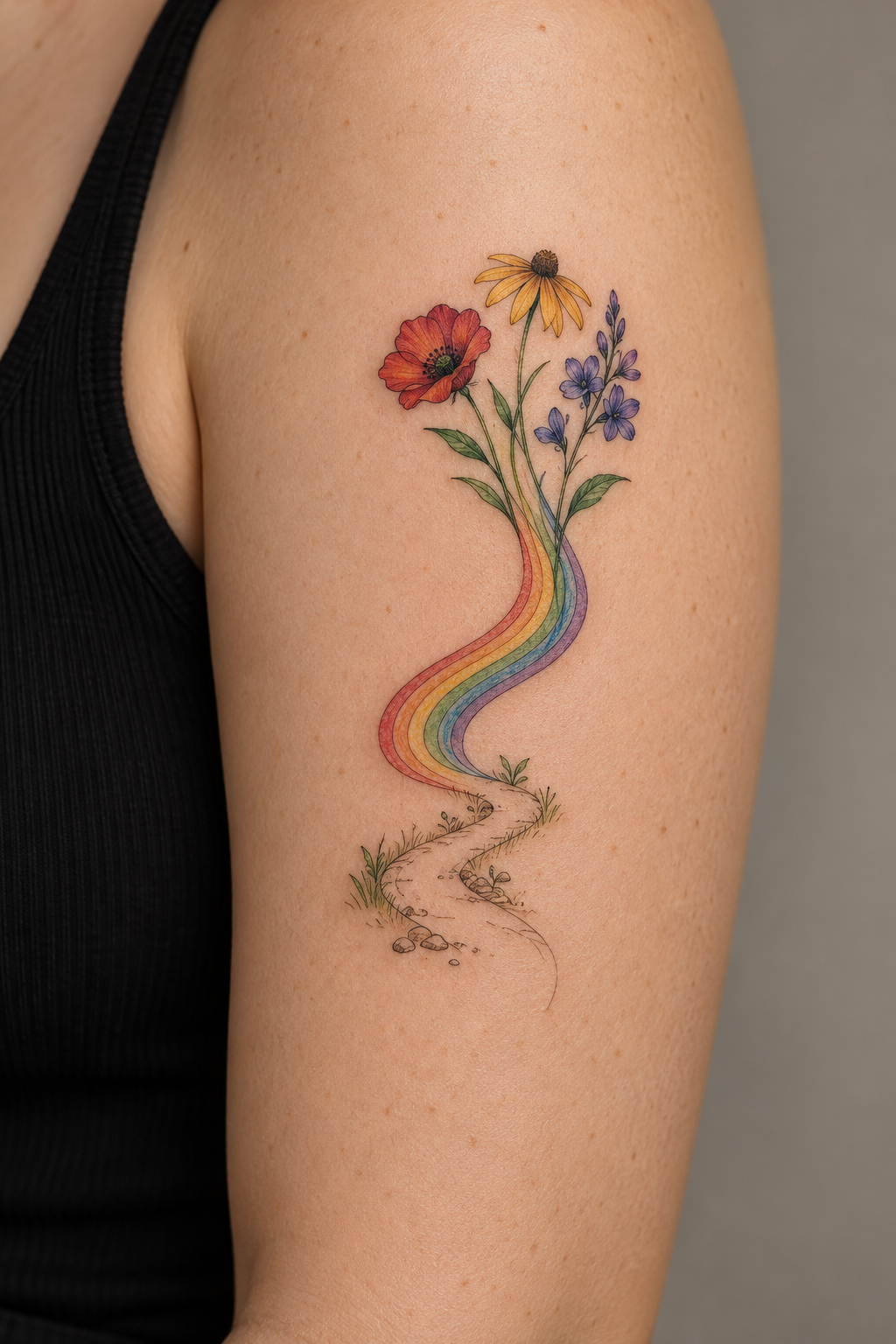 minimal rainbow line tattoo