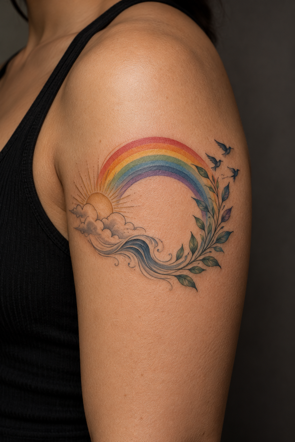 tiny ankle rainbow tattoo