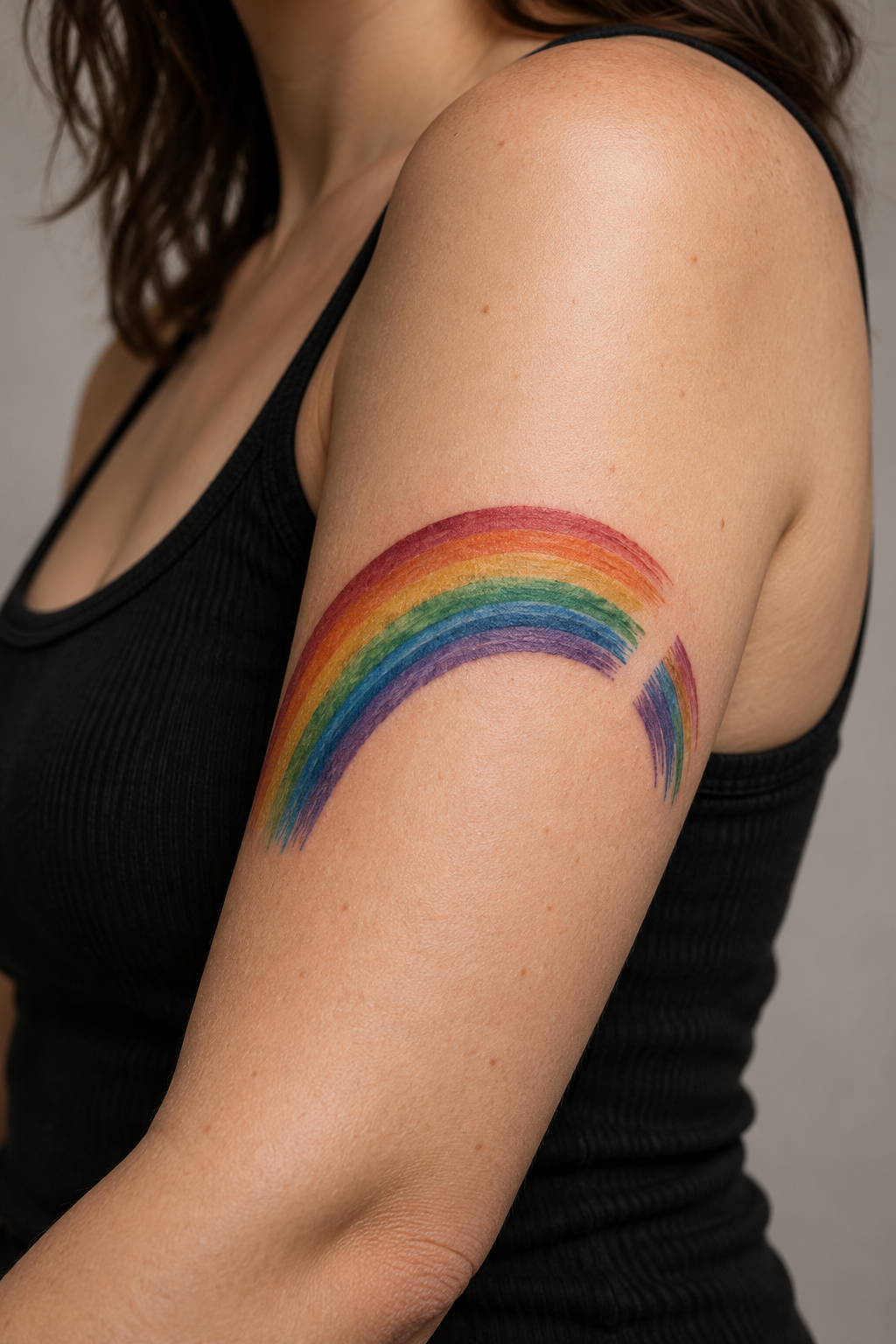 rainbow lettering accent tattoo