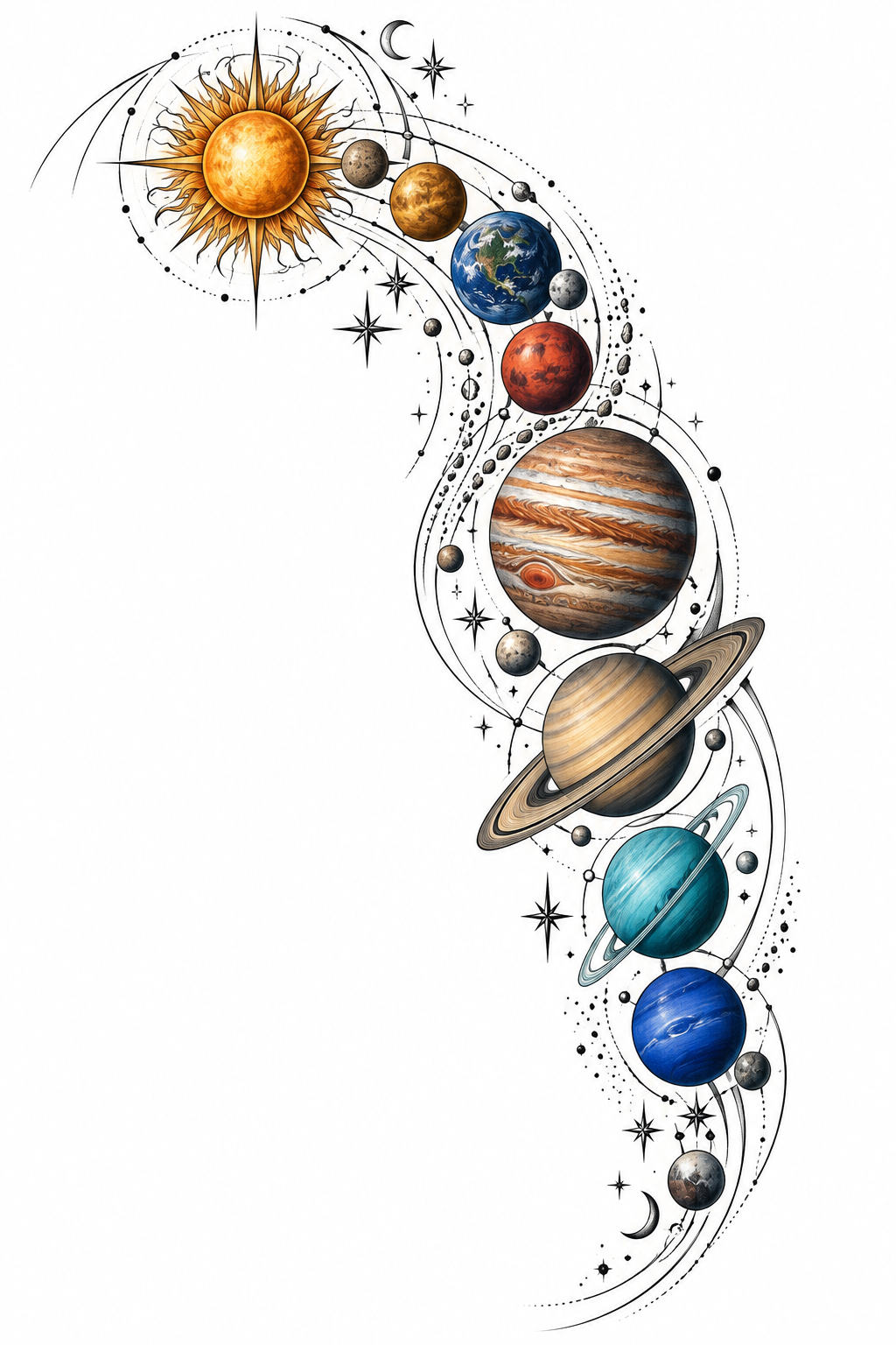 Colorful Planets shoulder tattoo design concept