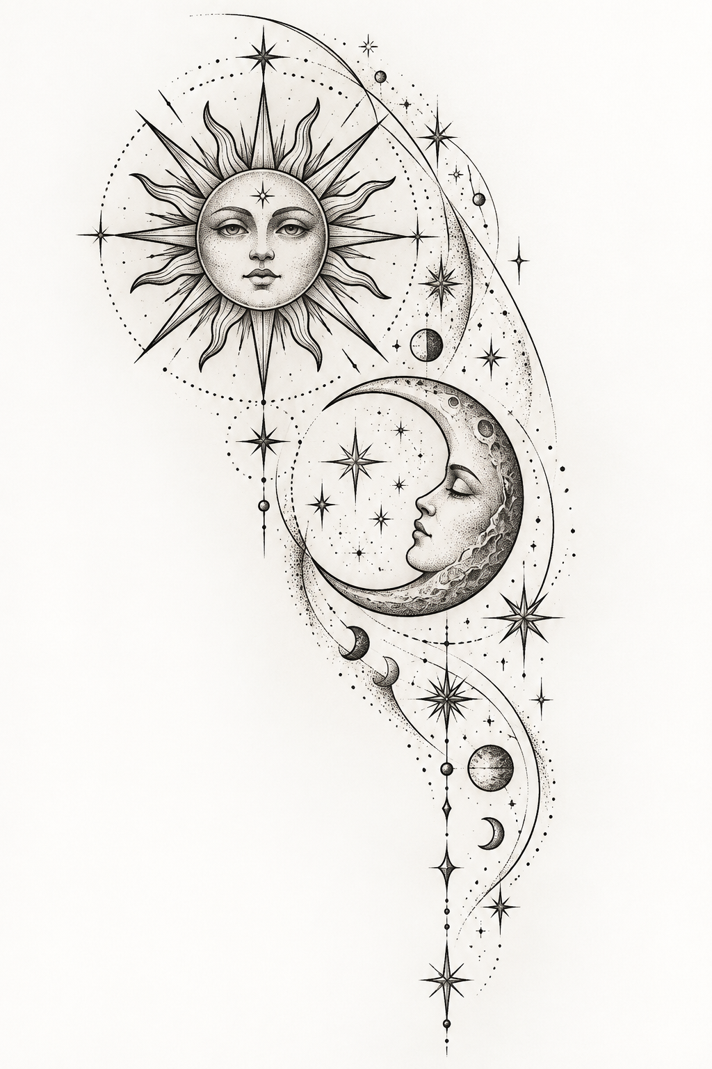 Sun, Moon, and Stars Tattoo shoulder tattoo design concept