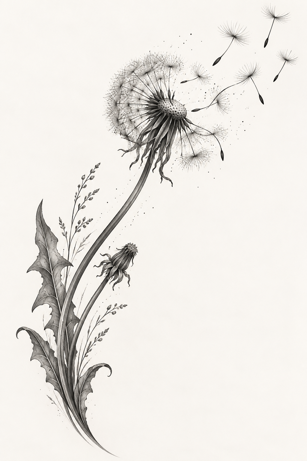 Withering Dandelion shoulder tattoo design concept