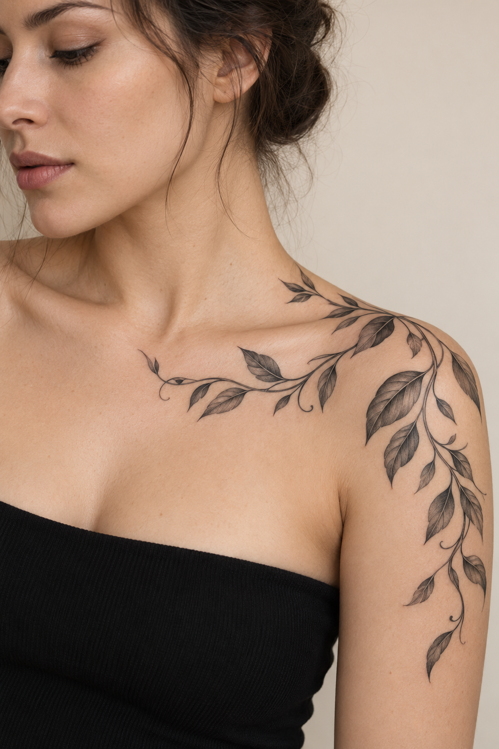 Leafy Vine on the Shoulder shoulder tattoo design concept