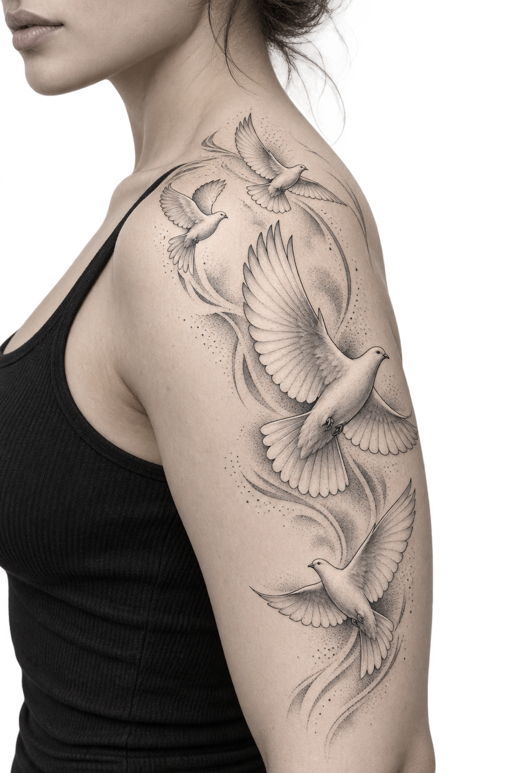 Flying Doves shoulder tattoo design concept