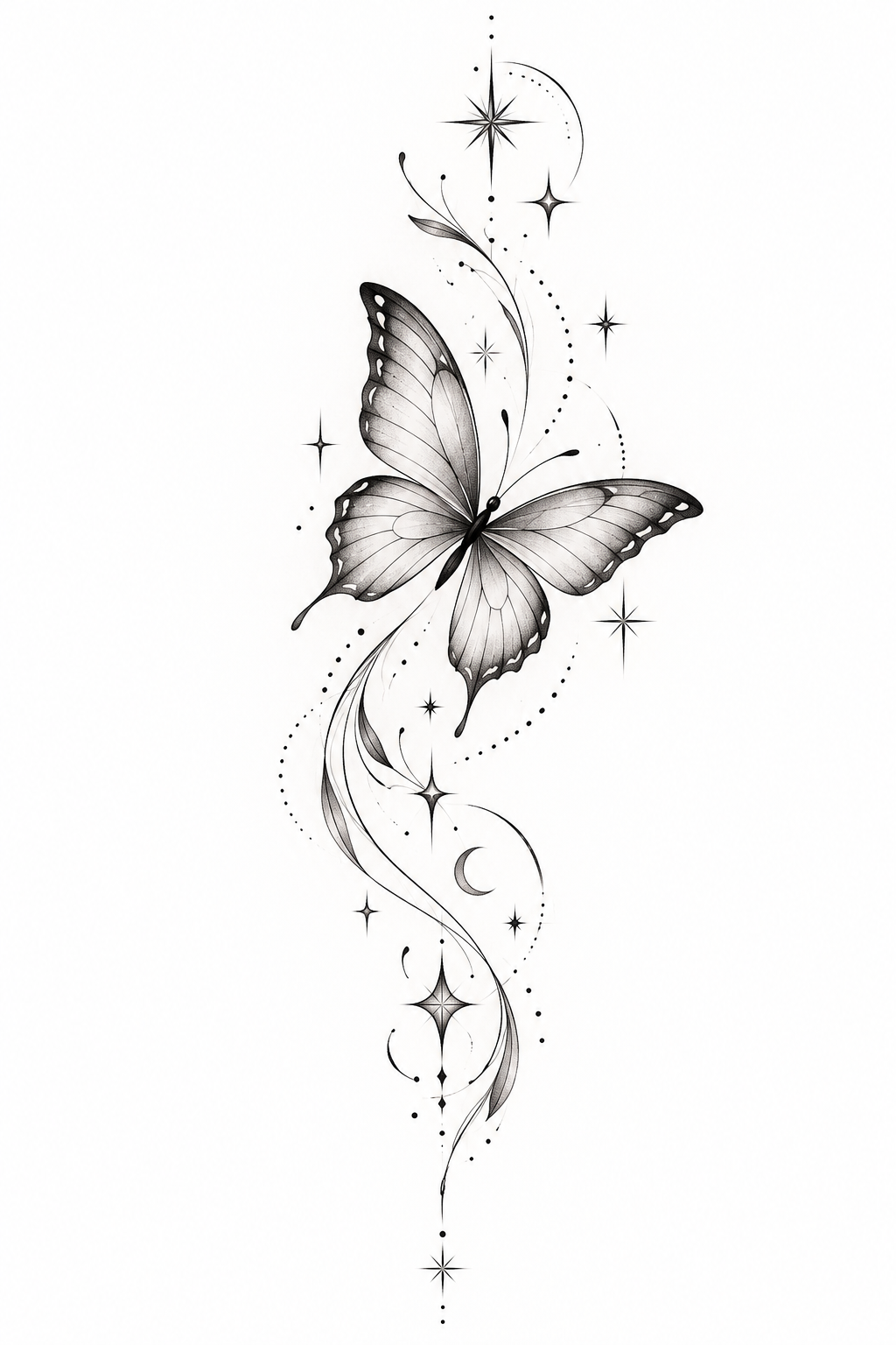 Butterfly and Stars shoulder tattoo design concept
