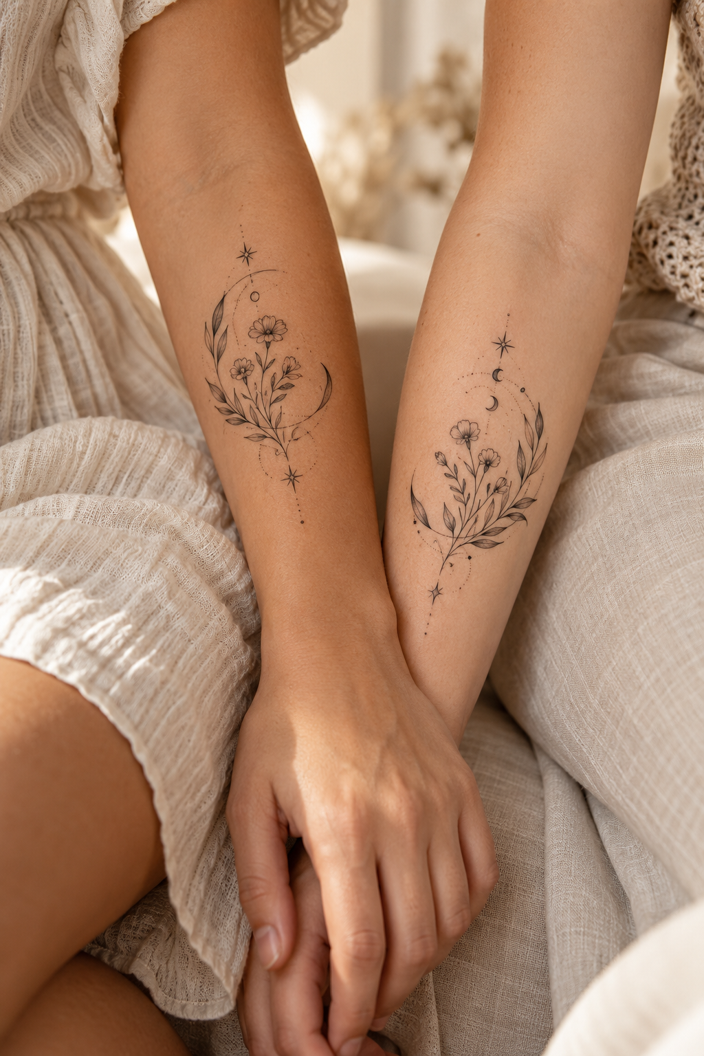 Delicate matching butterfly tattoos for sisters