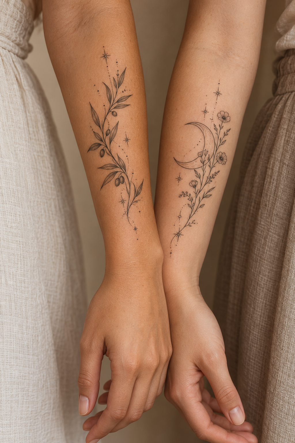 Minimalist matching line tattoos for sisters
