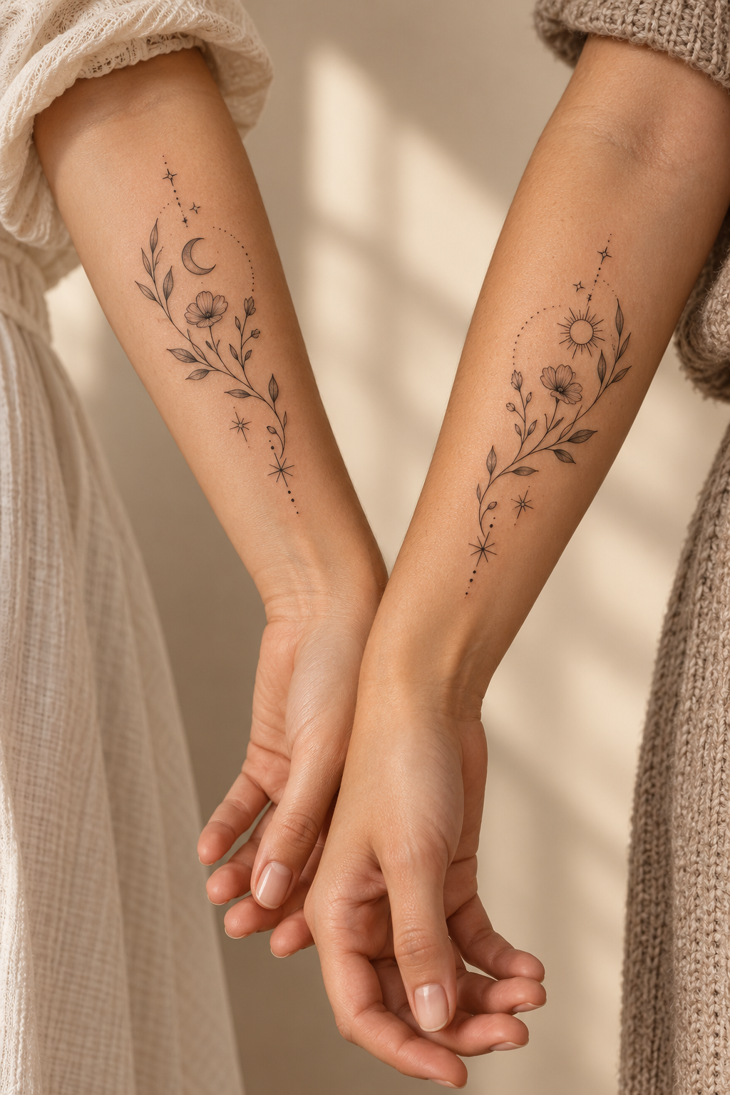 Matching birth flower tattoos for sisters