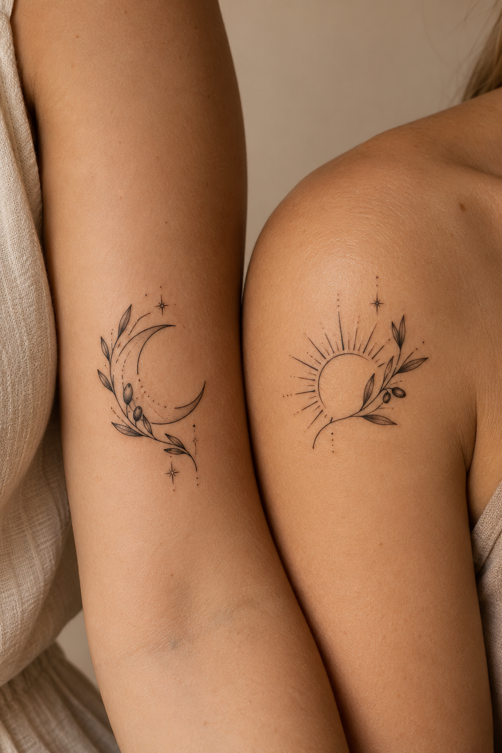 Matching sister tattoos with subtle color accents