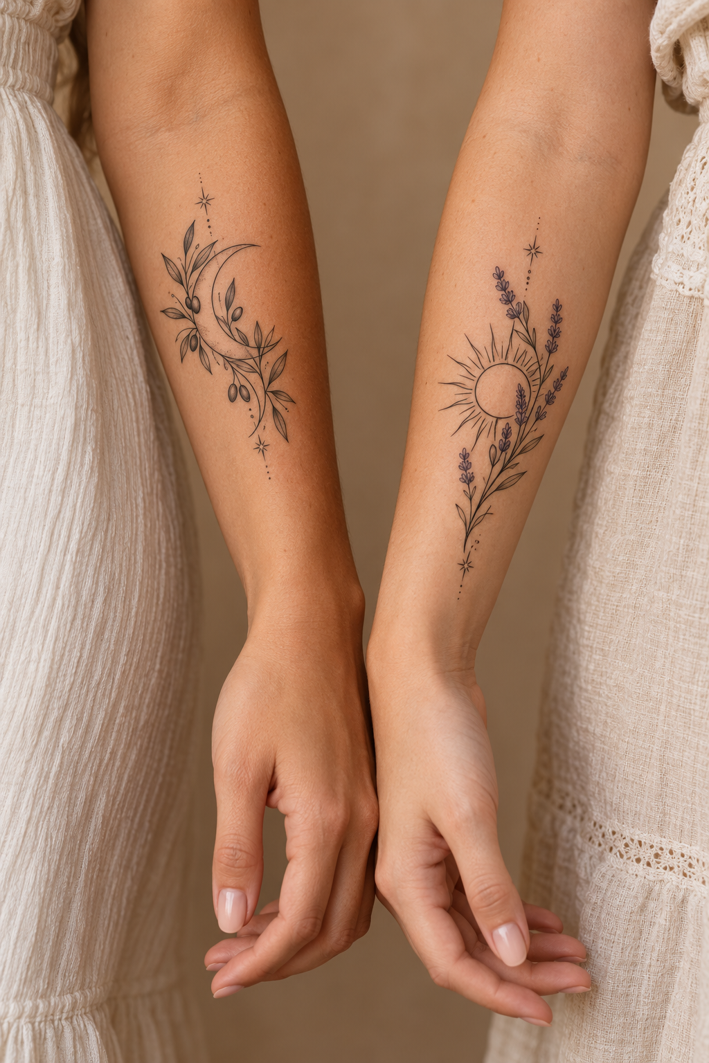 Mirror-image matching tattoos for sisters