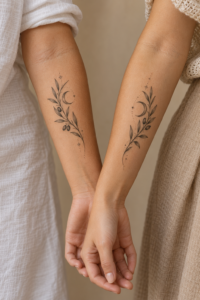 Matching tattoos for sisters in a coordinated sisterhood design