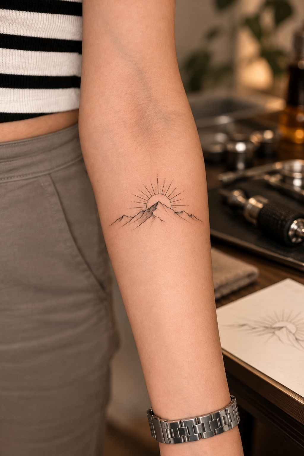 new year resolution tattoo idea 1: ornamental sunburst wrist design