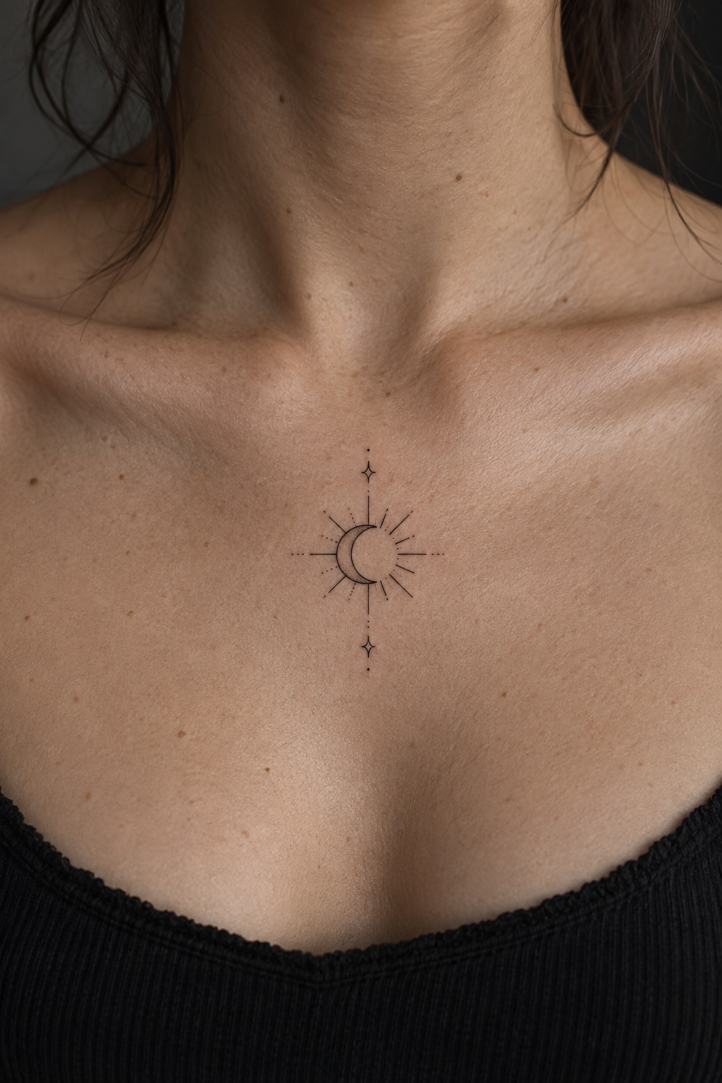 Tiny botanical sprig small chest tattoo idea