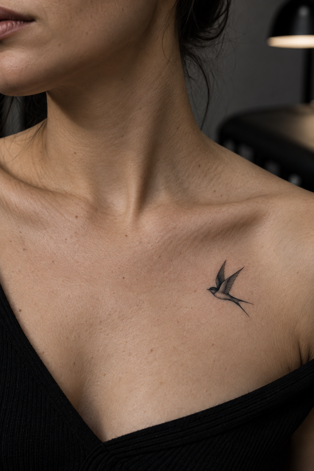 Delicate rosebud small chest tattoo idea