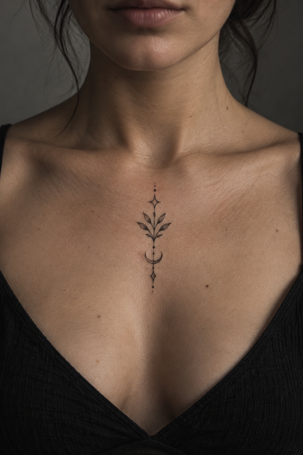 Fine-line snake curve small chest tattoo idea