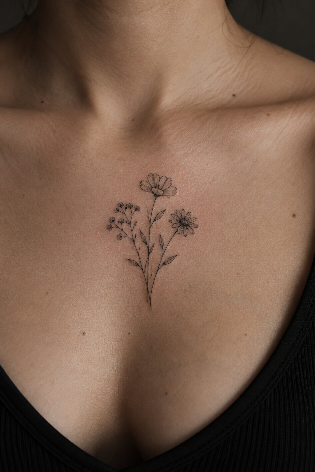 Tiny ornamental symbol small chest tattoo idea