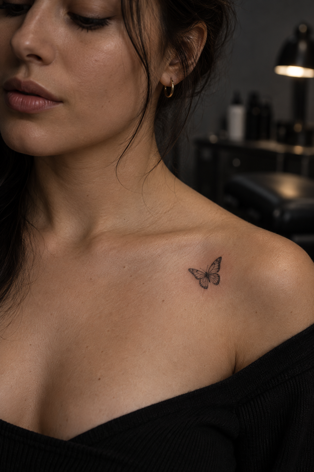 Minimal mountain line small chest tattoo idea