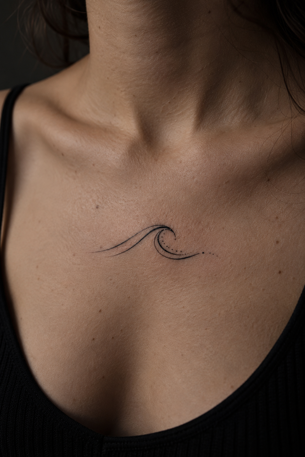 Tiny script accent small chest tattoo idea