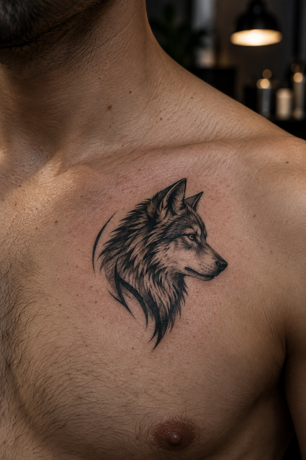 Balanced chest emblem small chest tattoo idea