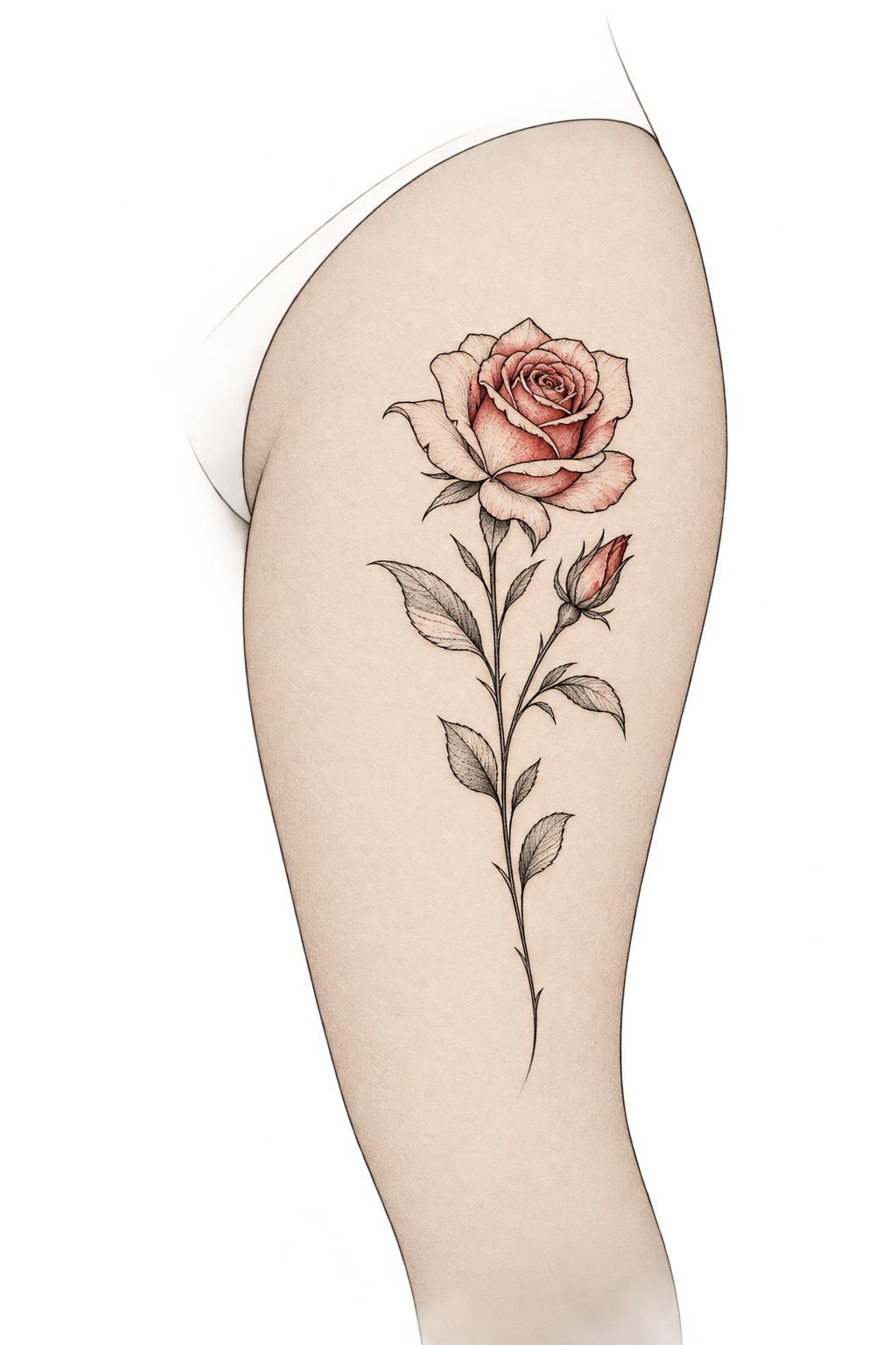 Minimalist Rose small thigh tattoo idea