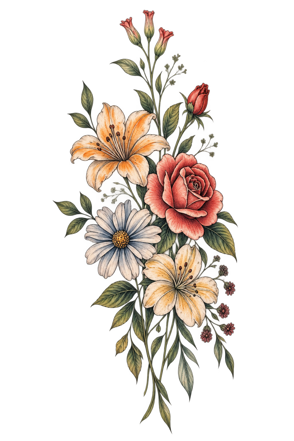 Wildflower Bouquet small thigh tattoo idea