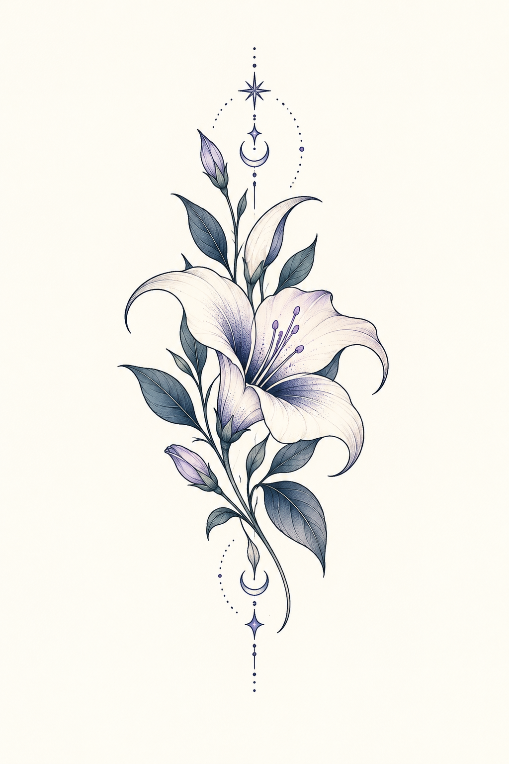 Mystic Moonflower small thigh tattoo idea