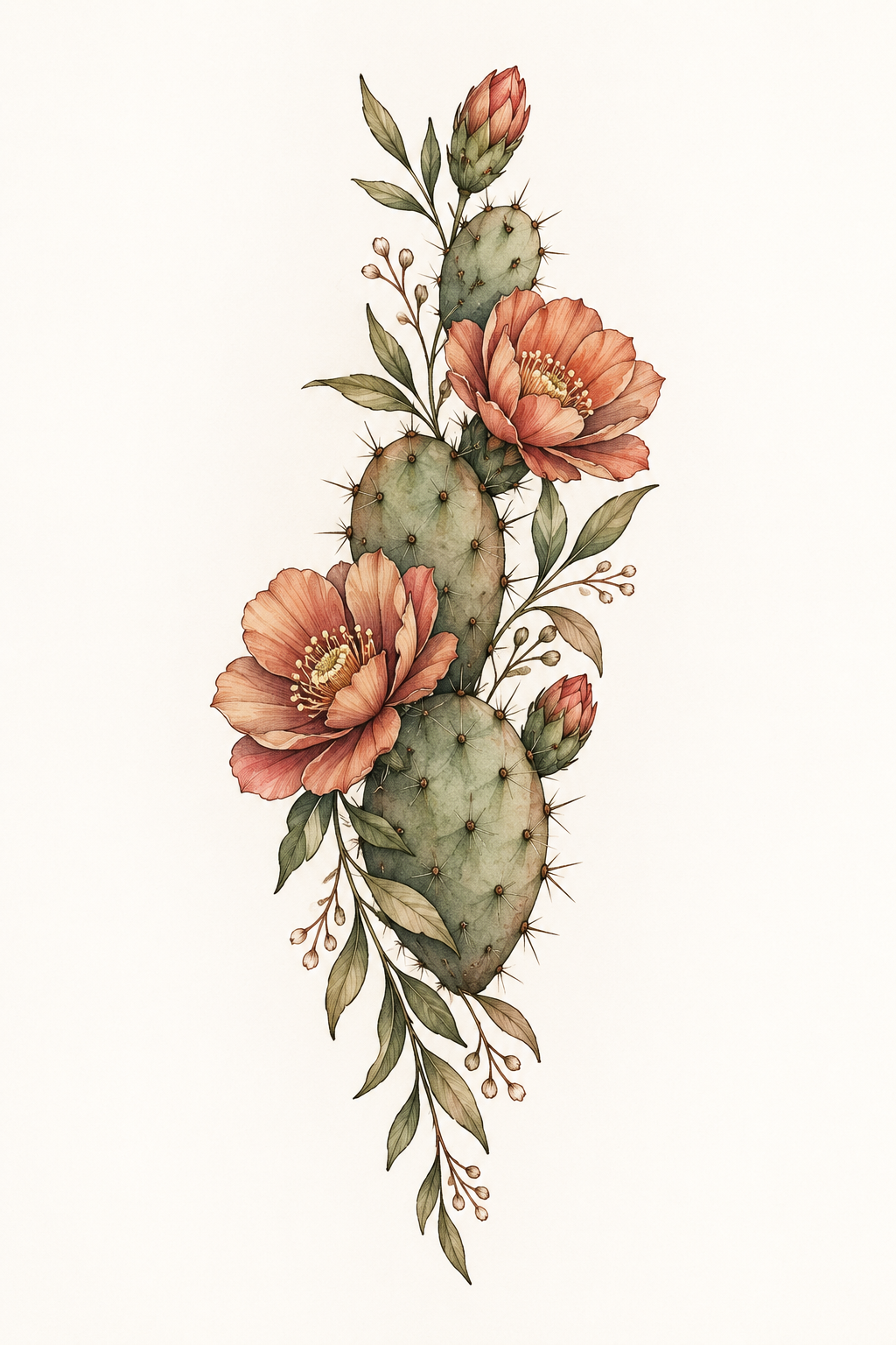 Artistic Cactus small thigh tattoo idea