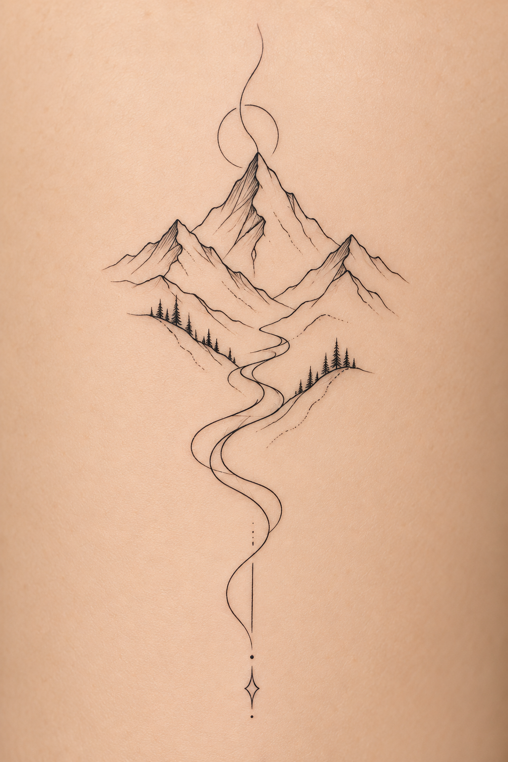 Single-Line Mountain summer tattoo idea