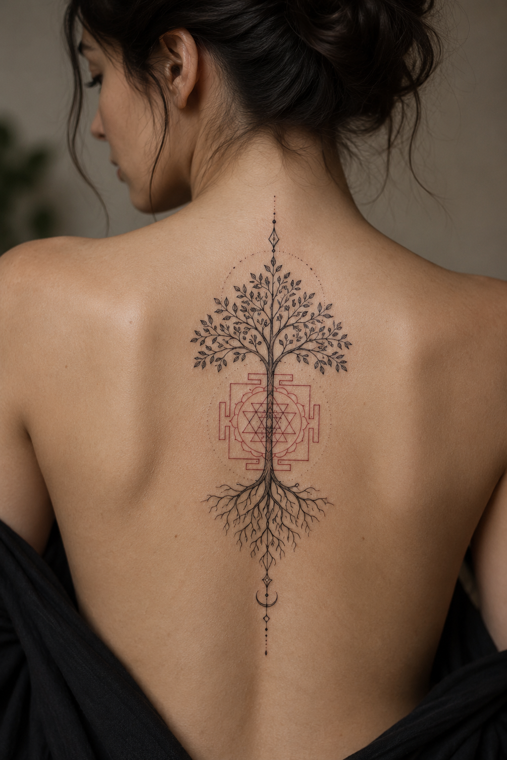 Tree of Life with a Red Yantra small meaningful tattoo idea
