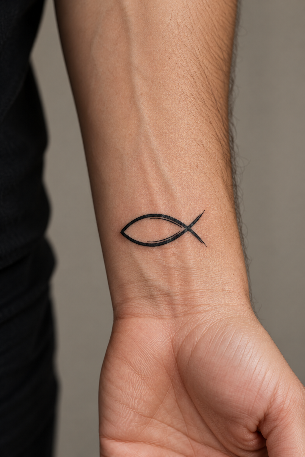 Christian Fish Symbol Tattoo Ideas featuring minimal fish and cross on the wrist