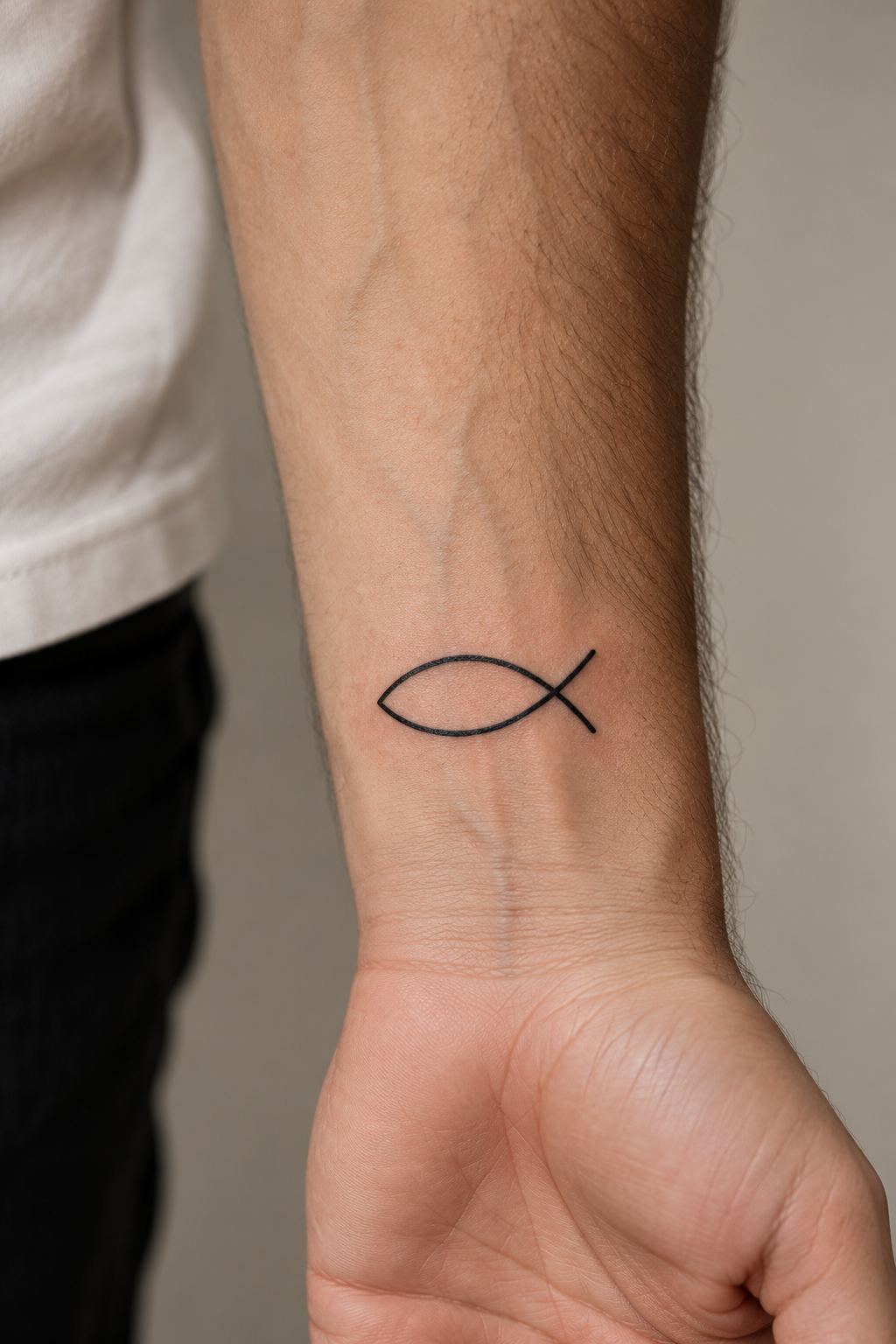 Christian Fish Symbol Tattoo Ideas featuring small cross and fish behind the ear