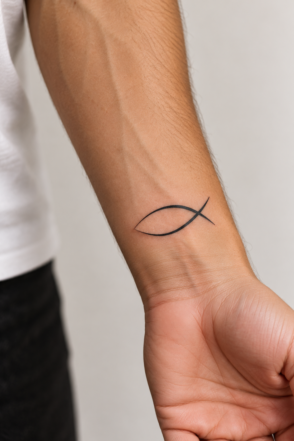 Christian Fish Symbol Tattoo Ideas featuring fish and cross tattoo across the upper back