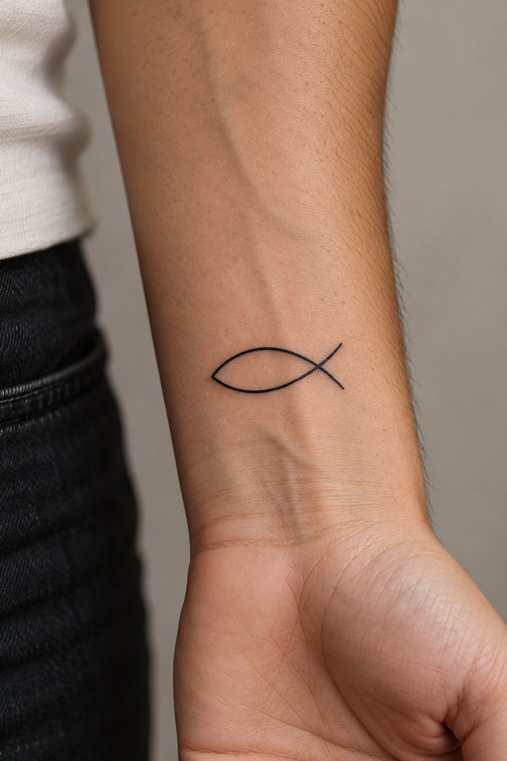 Christian Fish Symbol Tattoo Ideas featuring fish and branch on the inner wrist