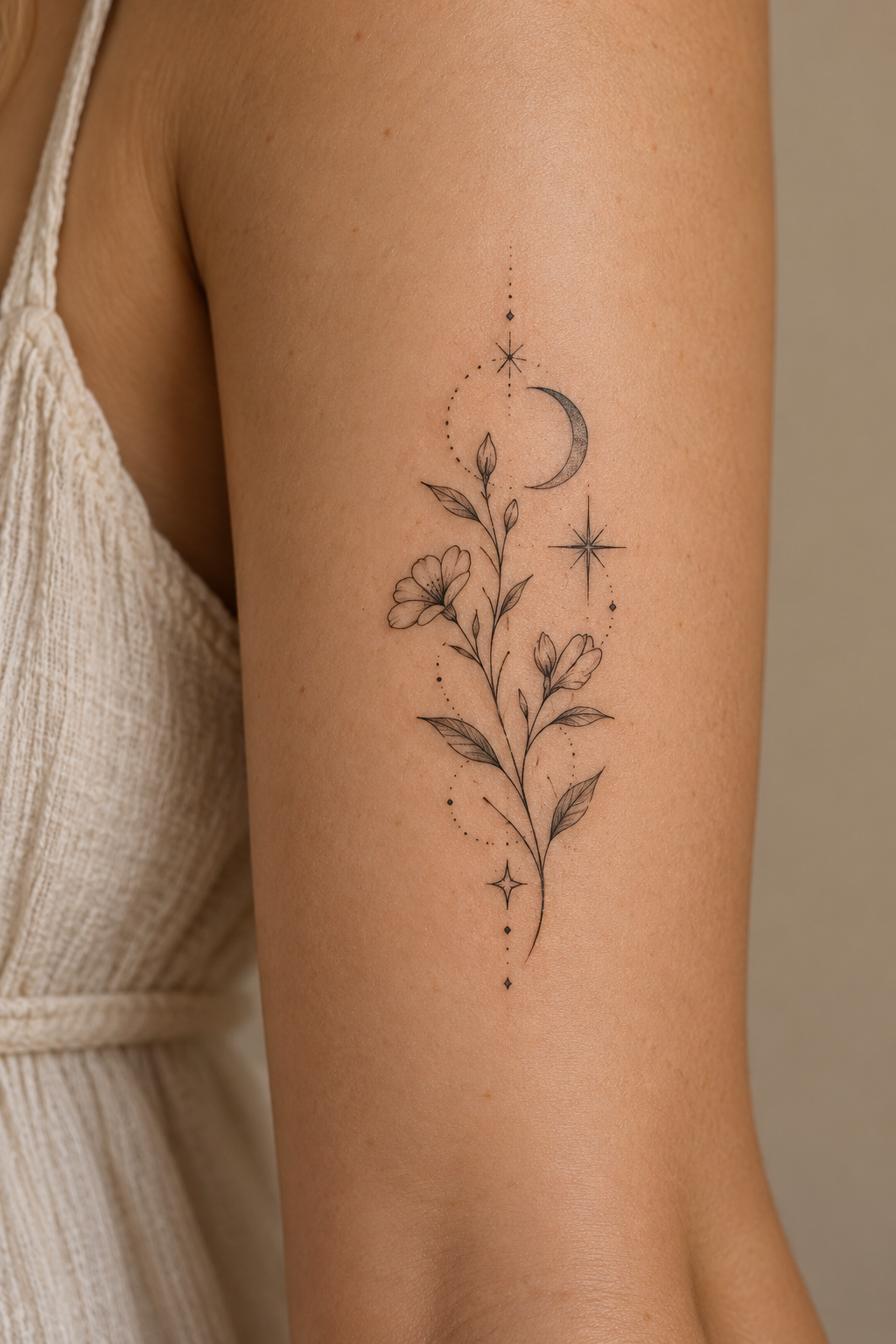 Three triangles across the upper arm cute small tattoo idea