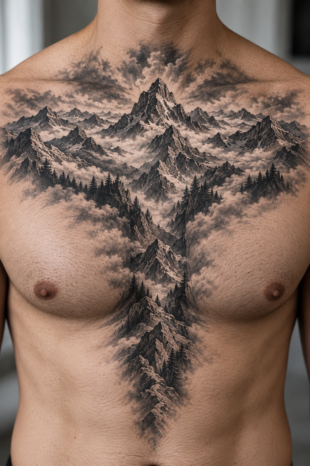 Mountain Cross Christian chest tattoo idea