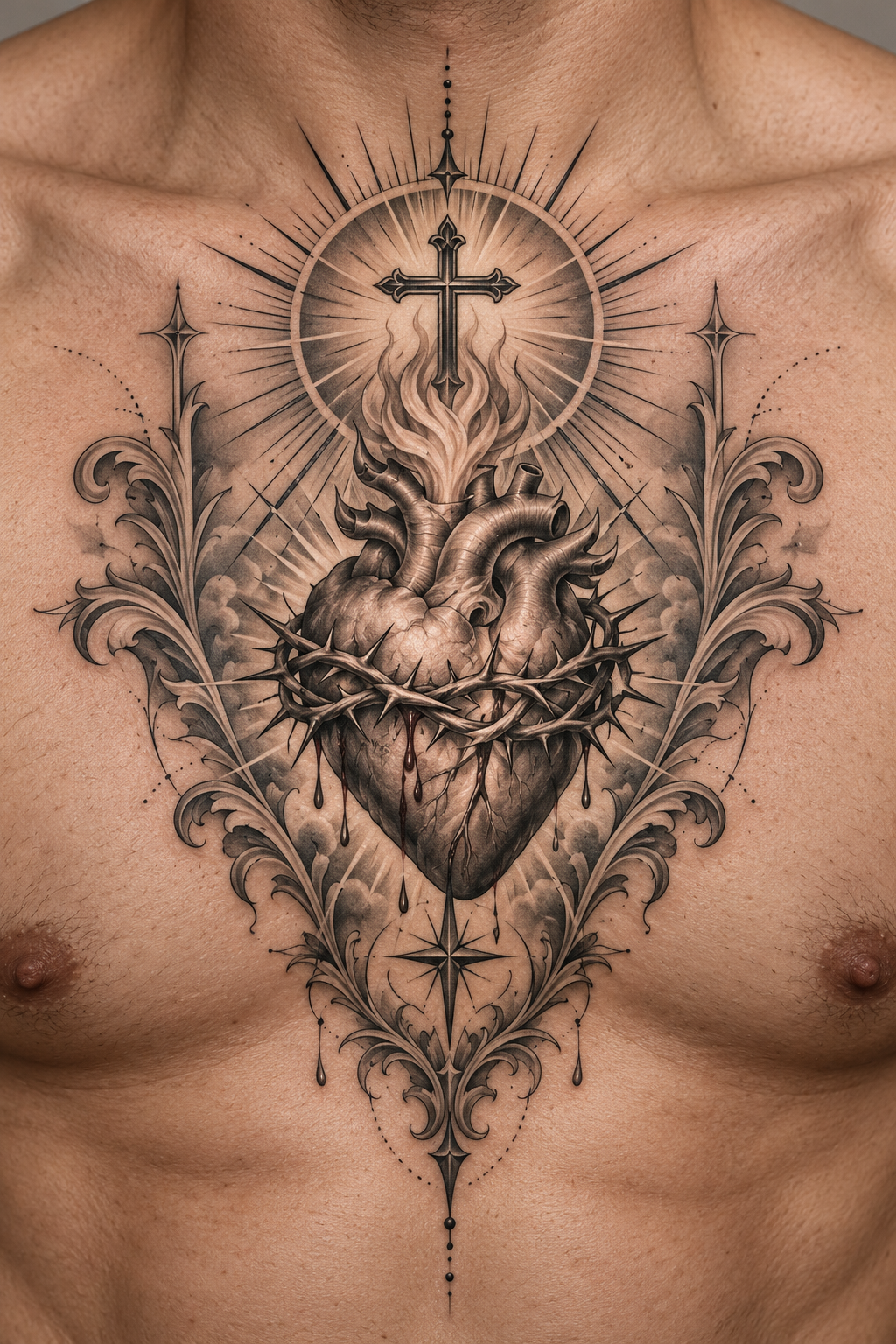 Personal Faith Emblem Christian chest tattoo idea