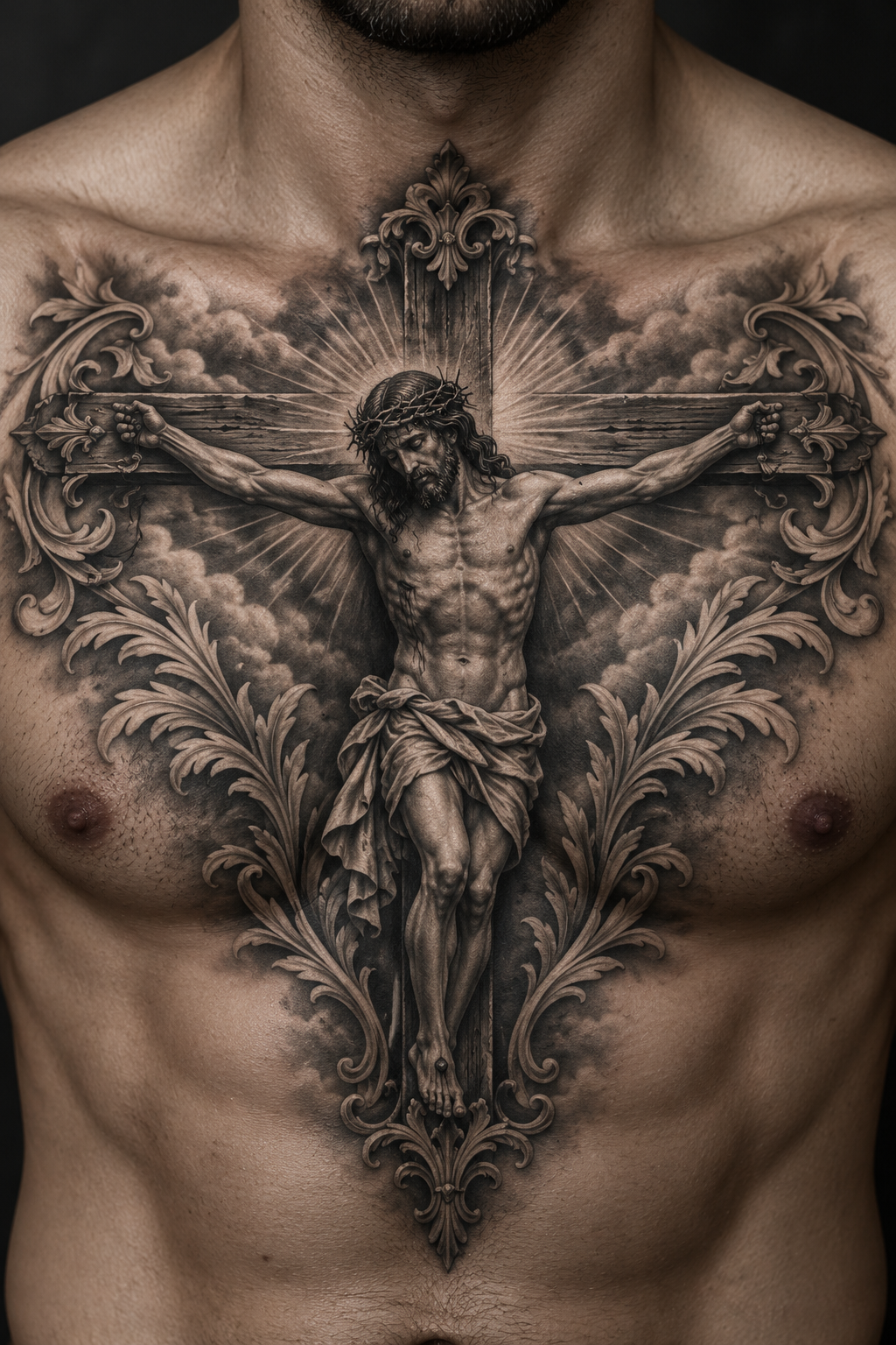Christian chest tattoo with crucifix featured design
