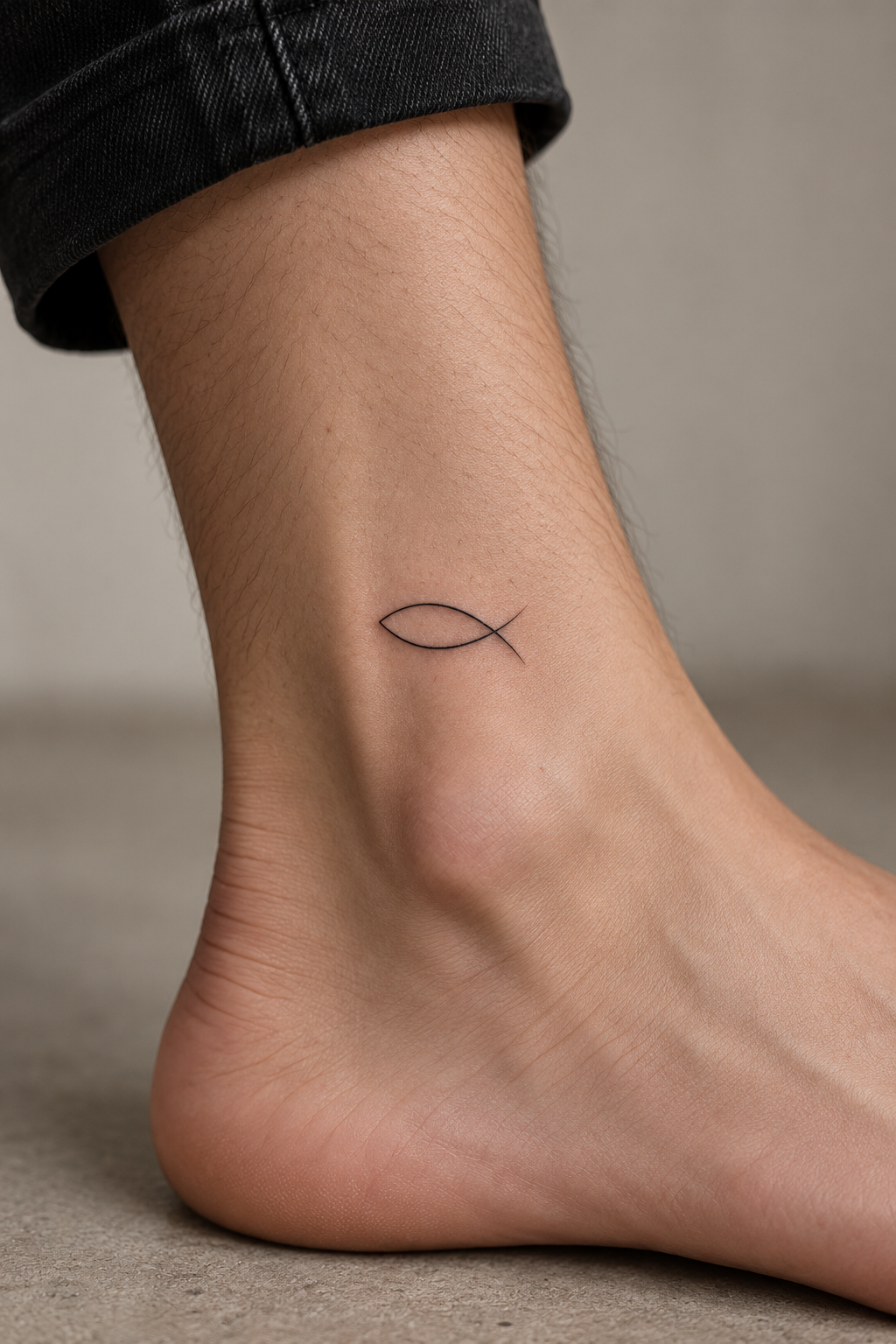 Small fish symbol on the ankle Christian tattoo idea