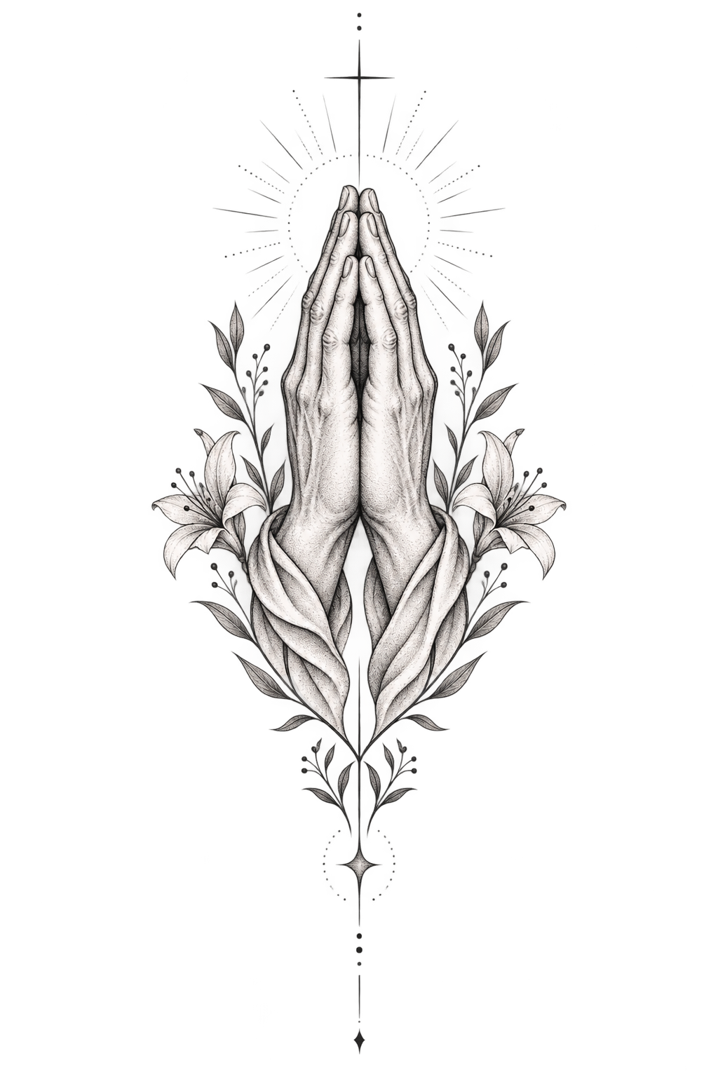 Praying hands tattoo on the thigh Christian tattoo idea