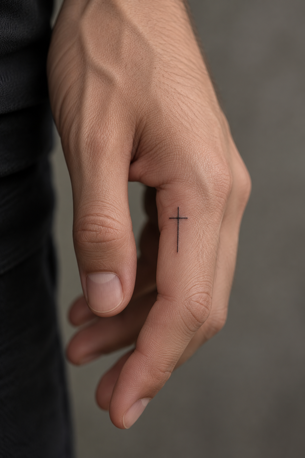 Small cross on the finger Christian tattoo idea