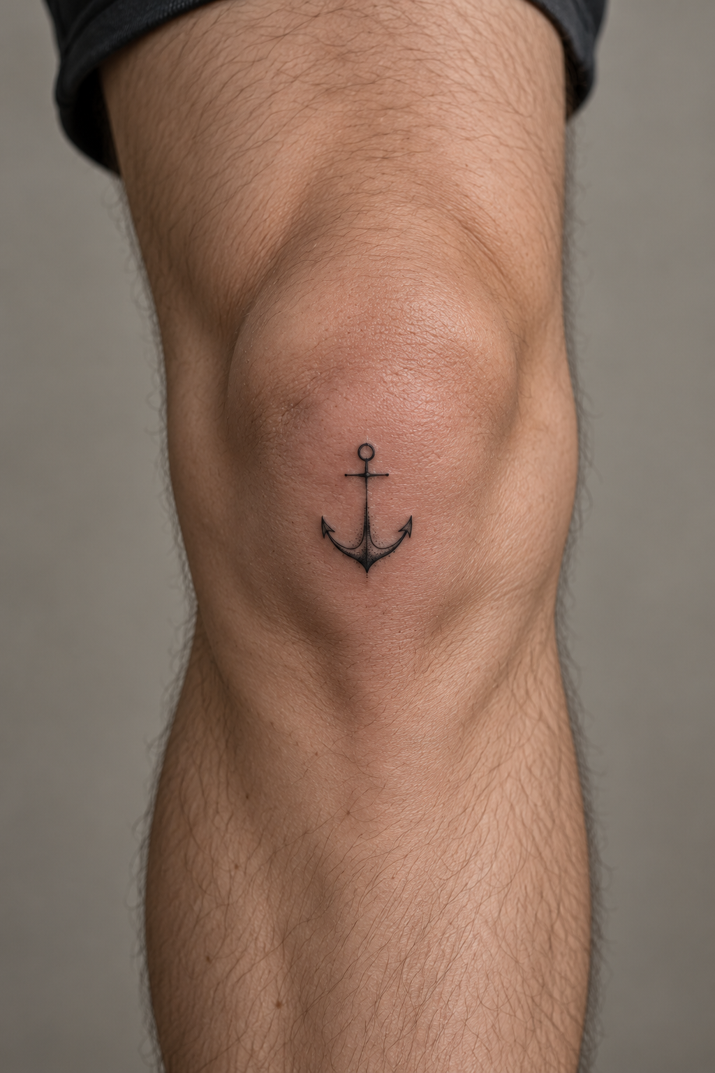 Small anchor on the knee Christian tattoo idea