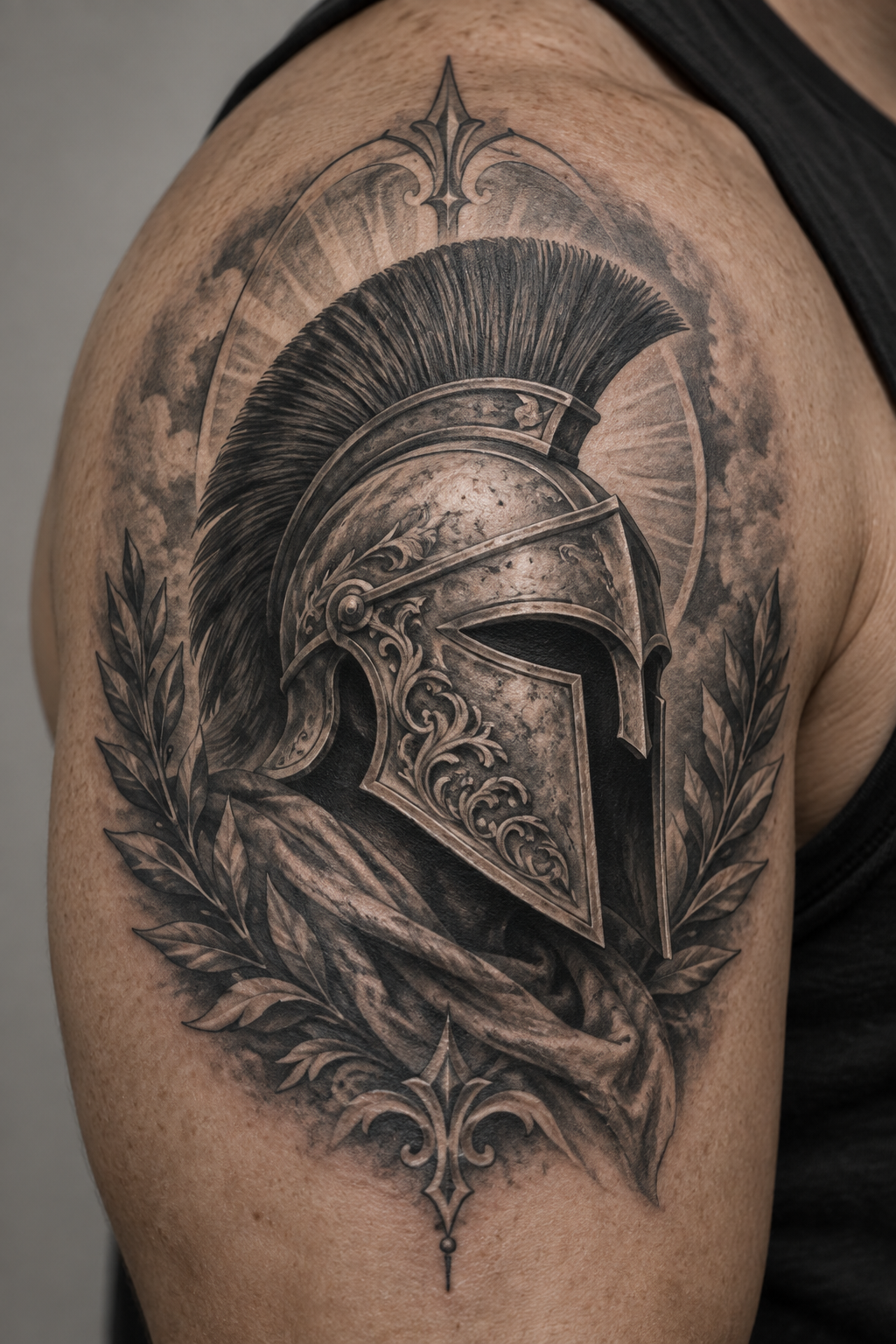 Helmet of salvation shoulder tattoo Armor of God tattoo