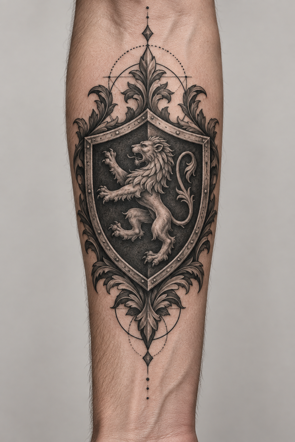 Forearm shield emblem Armor of God tattoo