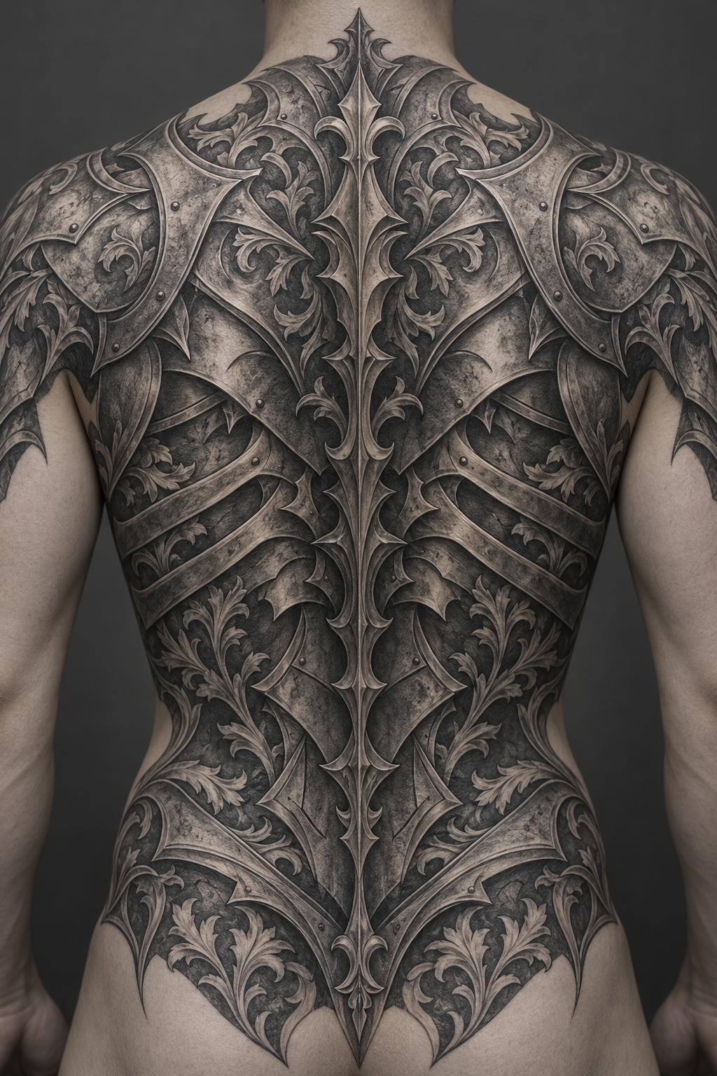 Full-back armor composition Armor of God tattoo